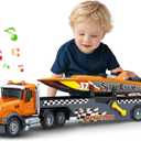 SpringFlower 3 4 5 6 Boy Toys, Extra Large Truck Toy with Sounds & Lights, 21" Semi Truck Toy Flatbed Transport Boat Vehicle2 in 1 Kids Boy Toddlers Age 3 4 5 6 7 Birthday Gifts