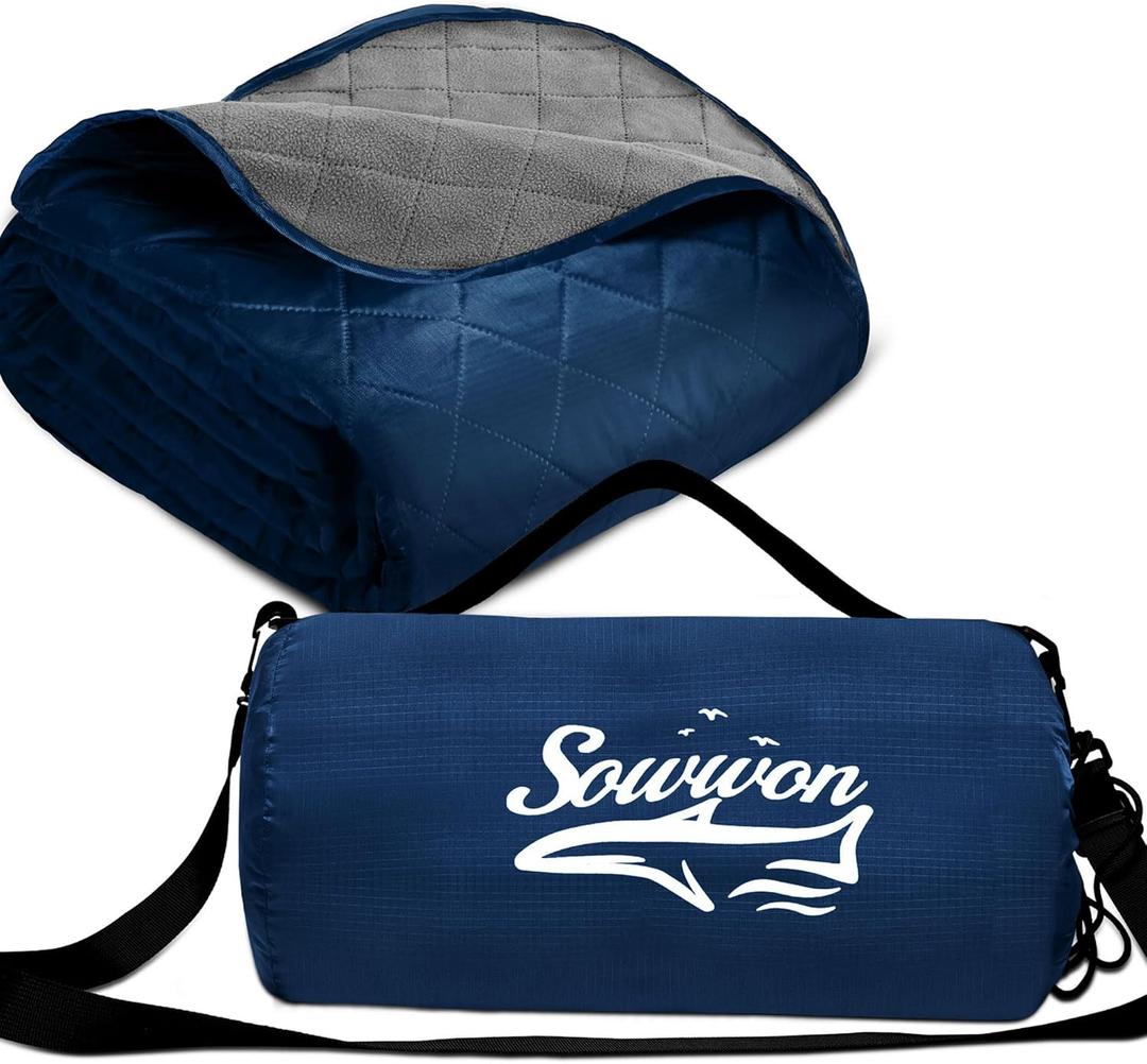 Waterproof Outdoor Blanket Packable, Stadium Blankets for Camping with Sherpa Fleece Lining, Large Windproof Emergency Throw for Garss Picnic Hiking Road Trip, Machine Washable, 82"X 55"/ 92''X 60''