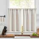 jinchan Striped Linen Kitchen Curtains 30 Inches Tier Curtains Farmhouse Modern Cafe Style Small Window Treatments Airy Light Filtering Rod Pocket for Living Room Bathroom 2 Panels Taupe Grey