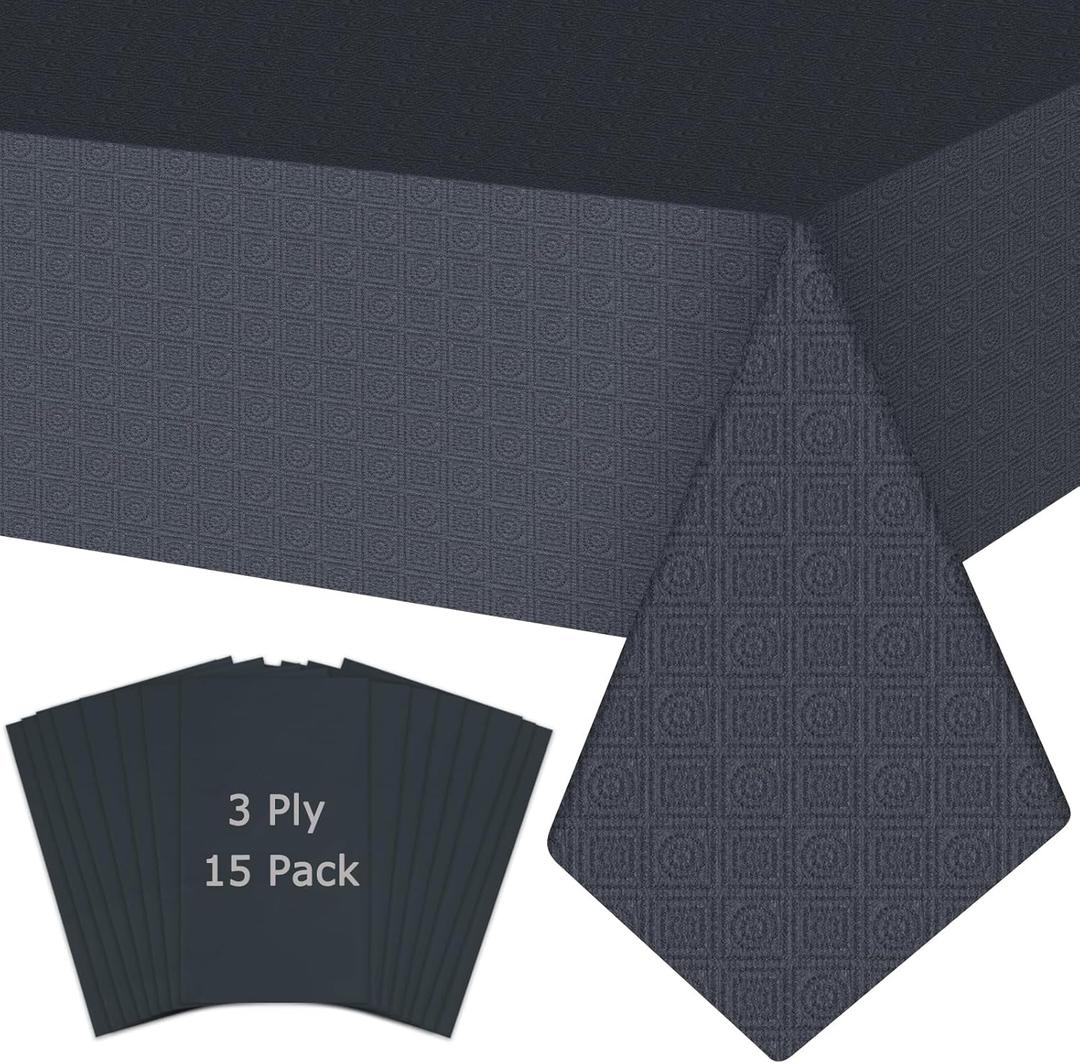 Black Disposable Tablecloth for Rectangle Tables 15 Pack, 54''108'' Paper Table Cloth for 3-9 Ft Tables, Paper & Plastic Party Table Cover for Birthday, Outdoor, Wedding, Banquet