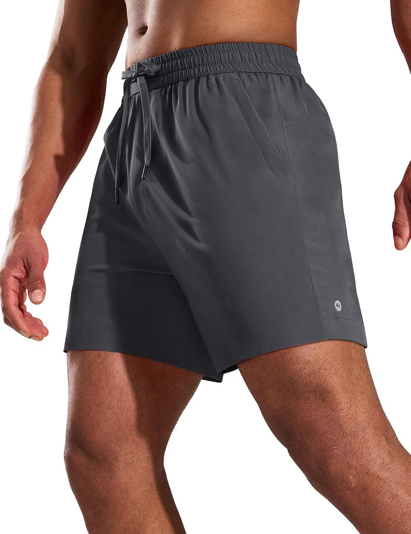 MIER Running Gym Shorts for Men 5 Inch Quick Dry Athletic Workout Shorts with Zipper Pockets, Elastic Waist, No Liner (Gray, L)