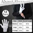 12 Pairs White Cotton Gloves Soft Cloth Dust Hand Gloves Work for Men Women Art Crafting Handling, Eczema, BBQ, Coin Jewelry Watch Inspection, Dry Hands Sleeping, Archival, Large (L)
