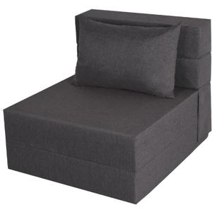 Fvkind Folding Sofa Bed, Foldable Sleeper Chair with Washable Cover, Convertible Futon Sofa Bed with Pillow, Fold Out Couch for Living Room, Dorm, Guest Room, Single Size, Dark Grey
