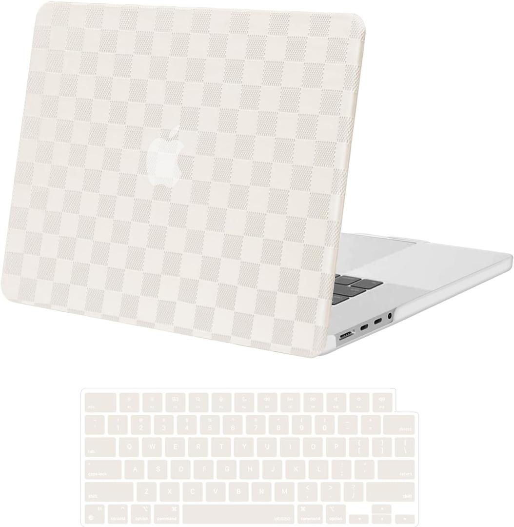 MOSISO Compatible with MacBook Pro 16 inch Case 2025 2024 2023 2022 2021 M4 M3 M2 M1 A3403 A3186 A2991 A2780 A2485 Pro Max, Checker Texture Grid PU Leather Coated Hard Shell&Keyboard Cover, Beige