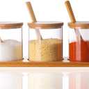 Lawei Set of 3 Condiment Jar with Lids and Spoons - Glass Sugar Bowls Sugar Salt Container Set for Sugar Serving Spice Salt