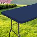 Rectangle Table Cloth, Waterproof Elastic Fitted Tablecloth for 4 Foot Folding Tables, Washable Polyester Tablecloths for Picnic, Camping, Outdoor (Navy Blue, 30"x48")