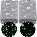 2 Pcs Glow in The Dark Throw Blanket Christmas Birthday Gifts for Kids, Flannel Fleece Soft Warm Cozy Kid Throw Blanket for Boys Girls, 47 x 59 Inch