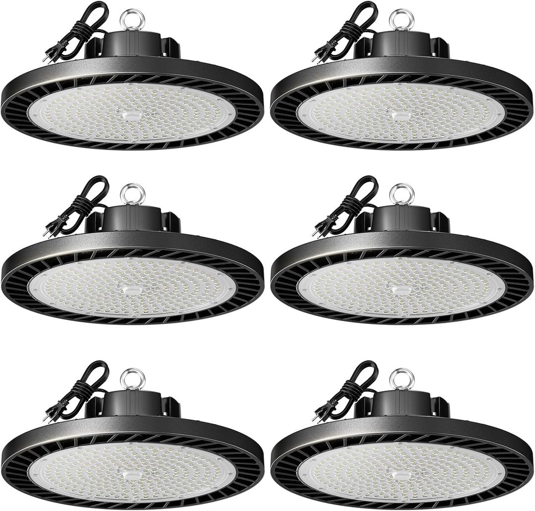 lvsdak LED High Bay Lights 250w (Eqv.1000w Mh/Hps/Hid),5000K Daylight 37500lm with 5ft Cable High Bay Led Shop Lights Commercial Lighting Fixture for Warehouse Garage Light Barn Factory 6 Pack