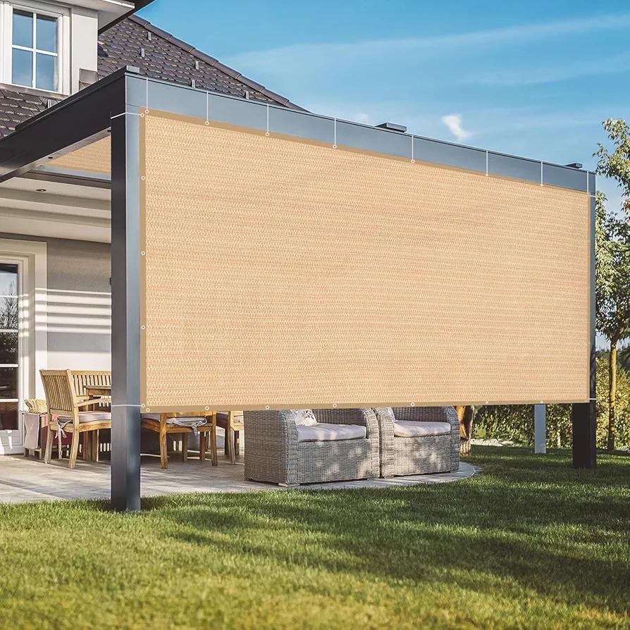 VICLLAX 90% Shade Fabric Sun Shade Cloth with Reinforced Grommets, Outdoor Sun Screen Fabric for Outdoor Patio Garden Pergola Cover Canopy 24x24 FT, Wheat