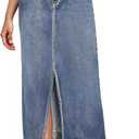 Hybrid & Company Women's Long Denim Skirt Stretch Jean Skirt for Office and Casual Wear (Blue, S)