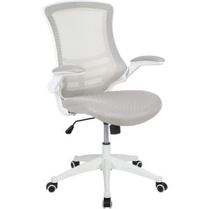 Flash Furniture Kelista Mid-Back Swivel Office Chair with Adjustable Lumbar Support and Seat Height, Ergonomic Mesh Desk Chair with Flip-Up Armrests, Gray/White (Set of 1)