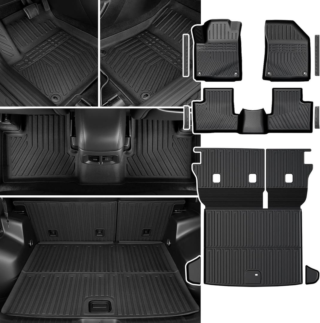 Floor Mats Set for 2019-2023 Jeep Cherokee, All Weather TPE Floor Liners Backrest Mat Trunk Mat Cargo Liner Door Sill Guards Accessories
