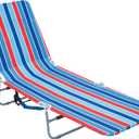 Rio Beach Portable Lay Flat Folding Backpack Beach Lounge Chair with Backpack Straps and Storage Pouch, Blue and Red