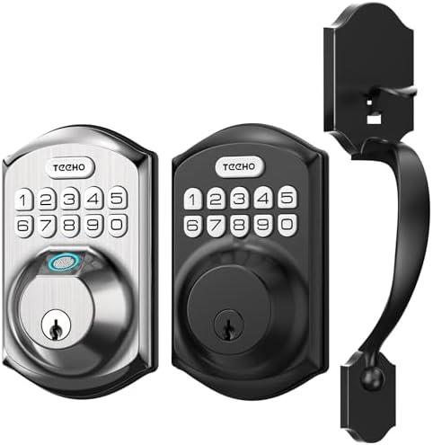 TEEHO Keyless Entry Door Lock - Electronic Keypad Deadbolt with Handle Set - Front Door Handles - Heavy Duty - Door Lock with Code - 2 Keys - Auto Lock Feature - Easy Installation - Matte Black