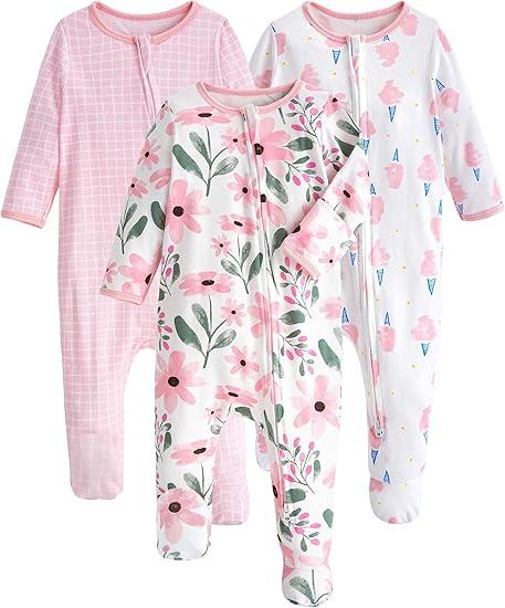 Yoofoss Baby Pajama 100% Organic Cotton Baby Sleeper for 6-9 Month Boys Girls Clothes, 1-Pack Soft infant Toddler Footed PJs with Mitten Cuffs, Zipper Footies Pajama