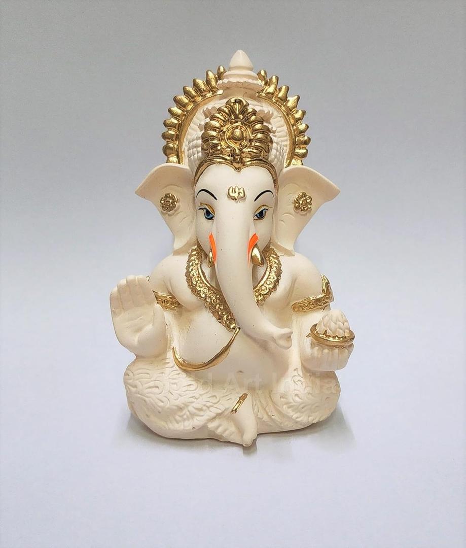 Peach Ivory Finish Ganesha Idol Car Dashboard IdolGanesha Murti Ganpati Idol for Home Decor Puja Lord Ganesh Statue Gift for Office Desk Puja Room Figurine