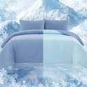 Cooling Comforter Set Queen- Blue Reversible Cooling Comforter Set with Sheets - Soft Breath Comforter 4pcs Set (Comforter+Fitted Sheets+2Pillowcases)
