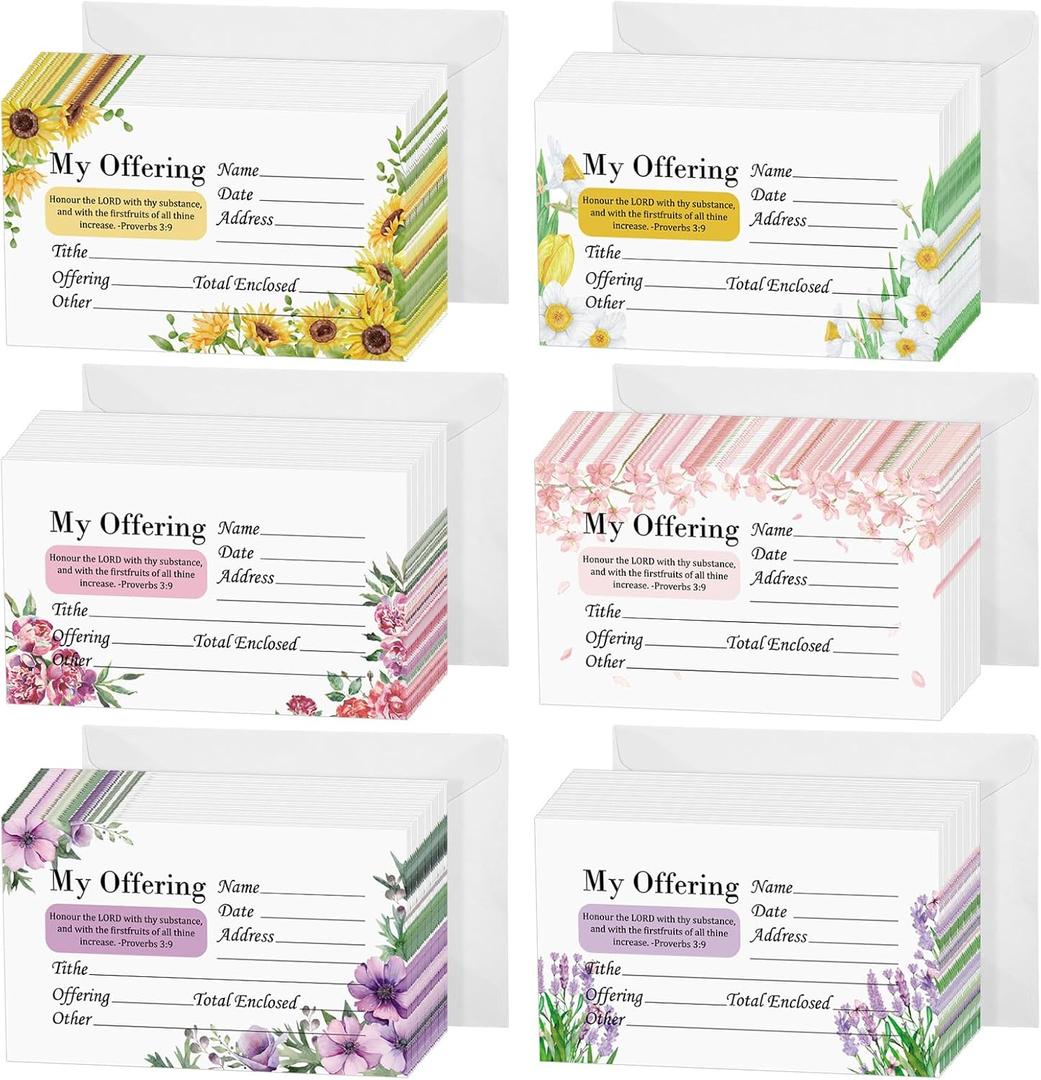 Tenare 600 Count Small Offering Envelopes for Church 2.99 x 5 Inch Tithe and Offering Envelopes Coin Donations Checks Cash Money Thank You Church Gift for Religious Baptism Occasions, 6 Style