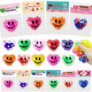 24 Pack Valentines Day Gifts Cards with Heart Stress Balls Squishy Squeeze Toys Great for Valentines Party Favors Valentine's Day Gifts