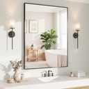 Koonmi Black Rectangle Wall Mirror, 24x32 Inch Bathroom Mirror, Aluminum Frame Vanity Mirror for Entryway, Living Room, Bedroom Bathroom, Hangs Horizontally or Vertically