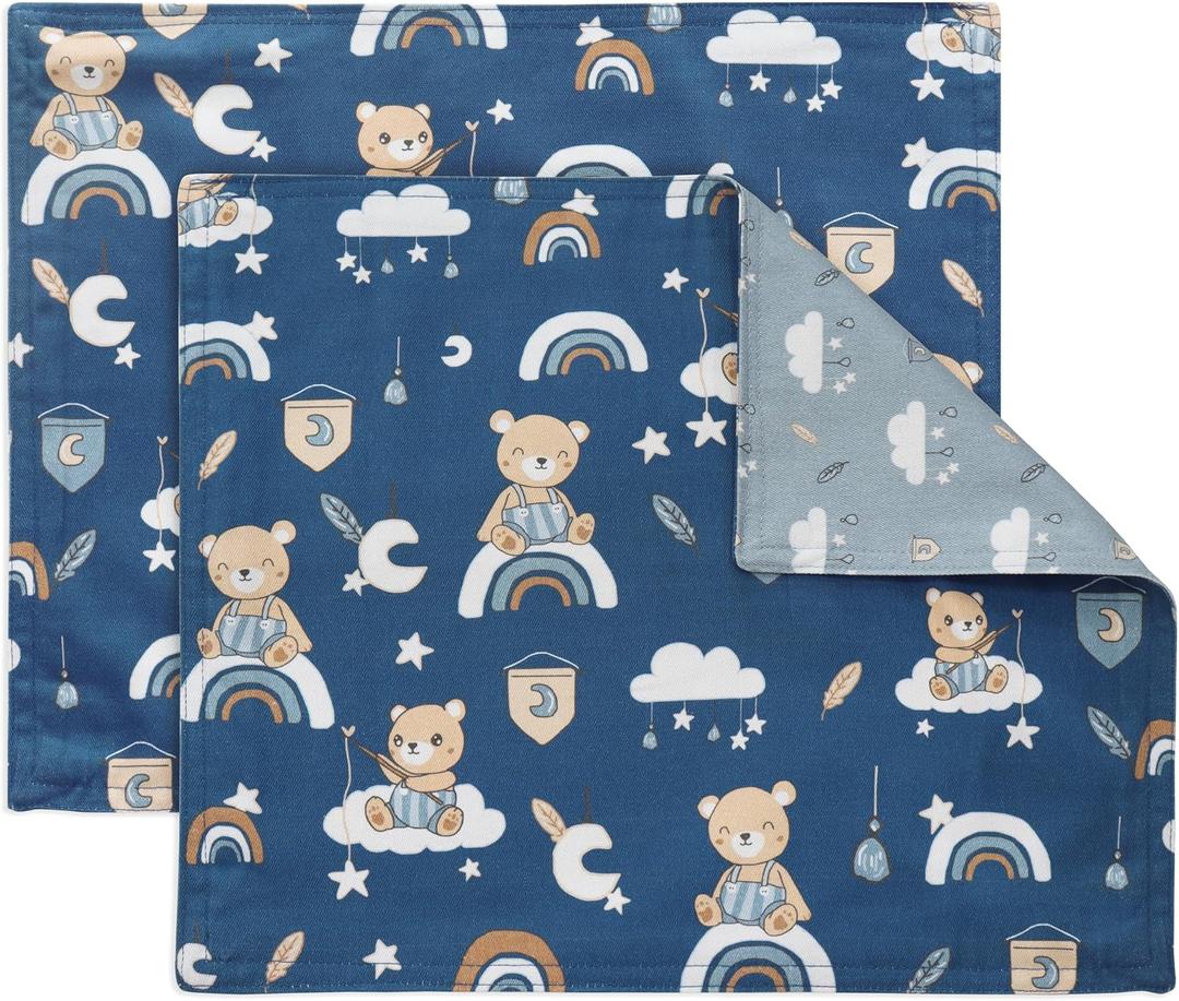 PurpleEssences Reusable Cloth Placemats | Reusable, Eco-Friendly | 15"x13", 2-ply, Thick, Absorbent, Machine Washable | Set of 2 Placemats - Teddy