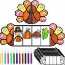 Dunzoom 48 Pcs Thanksgiving Turkey Craft Kits with 12 Watercolor Pens Color Your Own Paper DIY Crafts Thankful Turkey Decoration for Thanksgiving Fall Home Classroom School Party Supplies