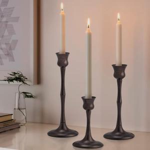 Candle Stick Candle Holder Set of 3 Metal Candlestick Holders Candle Stand Taper Candle Holders for Table Centerpiece Fireplace Mantle Decor, Ideal Gift for Wedding Thanksgiving Christmas Housewarming (Brown)
