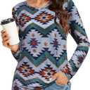 Long Sleeve Shirts for Women Basic Crew Neck Spring Tops Casual Fit Fall T Shirts 2026 (Blue, M)