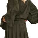 Yanekop Womens 2 Piece Sweater Skirt Set Loose Matching Lounge Sets Comfy Pajamas Set Long Sleeve Top and Skirt Sets (Green, XS)