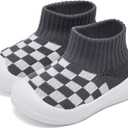 Eashi Baby Boy Girl Non-Skid Indoor Infant Walking Shoes Breathable Warm Elastic Sock Shoes with Memory Sole Protect Toes Outdoor Sneakers (15-18 Months Infant, Plaid Grey)