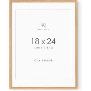18x24 Poster Frame, Solid Oak 18x24 Poster Frames Matted to 16x20, 24x18 Natural Wooden Frame Horizontal or Vertical Wall Mounting, Set of 1