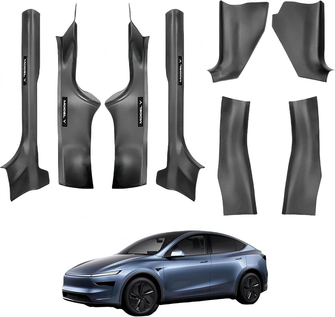 Tesla Model Y Juniper Door Sill Protector Anti-Kick Full Coverage Door Entry Guard for 2025 2026 Model Y Juniper Interior Accessories Carbon Fiber Pattern 8PCS