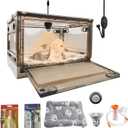 Incubator for Puppies with Heating Large Brooder Nursery Kitten Incubator for Puppies with Pet Bed Mat,Pet Medicine Feeder,Temperature Detection and Nebulization Kit 55L (Brown)