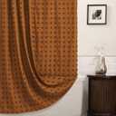 Boho Farmhouse Pumpkin Orange Shower Curtain Woven Fabric Shower Curtain, 72 x 72 Tufted Pleat Floral Puffs Textured Modern Farmhouse Minimalist Shower Curtain Set with Hooks for Bathroom