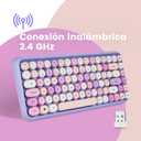 Perixx PERIDUO-713PP Wireless Mini Keyboard and Mouse Combo - Retro Round Key Caps - Pastel Purple - US English Layout