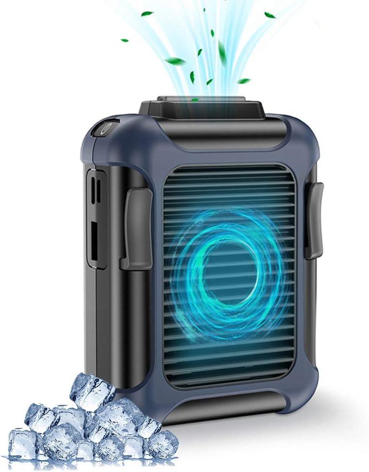Personal Belt Fan Clip On Waist Portable Cooling Fan & USB Necklace Fan for Travel Outdoor Working Jobsite, 7000RMP Strong Airflow/ 3 Speeds Adjustable (Blue)