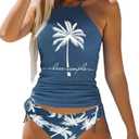 Women's Funny Graphic Drawstring Halter Two Piece Tankini Set Summer Swimwear Beach Vacation Swimsuits