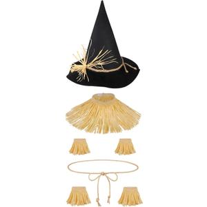 quescu 7pcs Scarecrow Costume Set For Adults,Kis,Scarecrow Hat And Straw Kit for Halloween Dress Up Costume Accessories