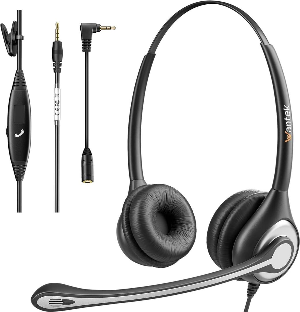 Wantek Cell Phone Headset with Microphone Noise Cancelling, Wired 3.5mm Computer Headphone for iPhone Samsung Android PC Laptop Tablet Skype Call Center Home Office, Ultra Comfort(F602J35) (602J35-W-A4)