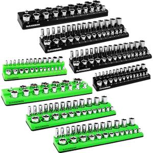 GURADESIGN 8PCS Magnetic Socket Organizer Set, Magnetic Socket Holder, 1/4", 3/8", 1/2" Metric & SAE Magnetic Socket Tools Trays.