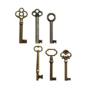 6-PCS Skeleton Brass Key Set, Antique Brass Plated Hollow Barrel Skeleton Keys, Perfect Replacement for Antique, Vintage & Modern Furniture