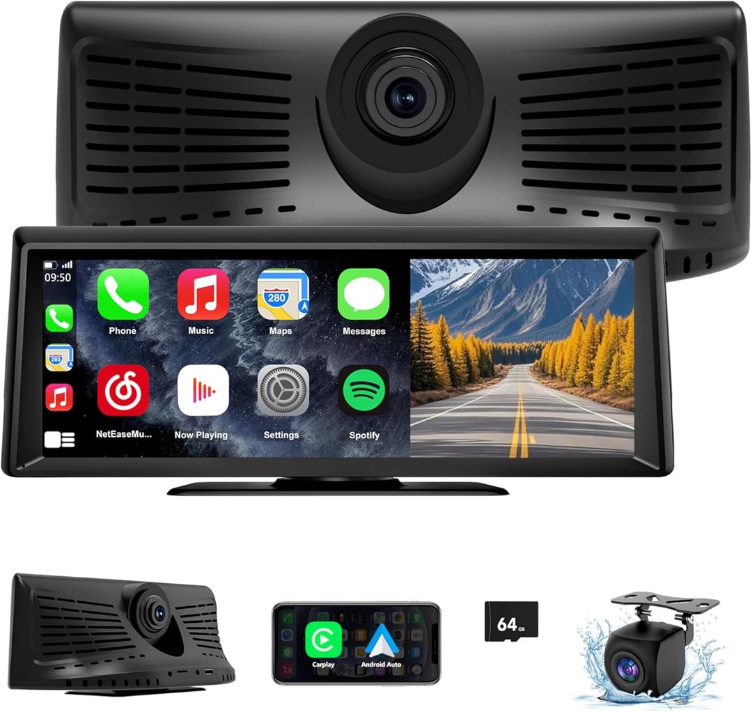 Wireless CarPlay Screen with 2K Dash Cam, 8.1" Portable Touchscreen Car Stereo with CarPlay & Android Auto, 1080P Backup Camera, Voice Control, Bluetooth, Mirror Link, GPS Navigation