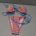 Falainetee Women's Striped Knot Bathing Suit High Waisted Halter Triangle Swimsuit Bikini Set Blue XS