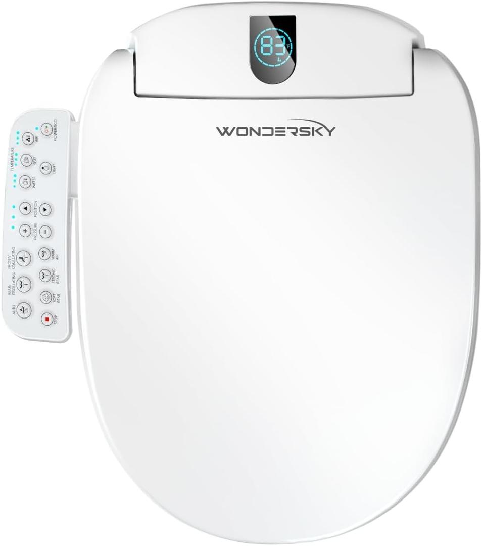 Round Bidet Toilet Seat, Smart Heated Toilet Seat with Warm Water and Dryer, Soft Close Bidet Seat with Adjustable Temperature, Stainless Steel Nozzle