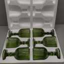 Green Vintage Wine Glasses Set of 6, 11 Ounces Colored Glass Water Goblets, Unique Embossed Pattern High Clear Stemmed Glassware Wedding Party Bar Glass Drinking Cups Fancy Glasses Vertical Line