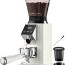 Tuni G1 Conical Burr Coffee Grinder, 48 Grind Settings Anti-static Burr Mill, Precision Electronic Timer and LED Touchscreen for Espresso/Drip/Cold Brew/French Press, Stainless Steel, Ivory