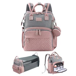 JOLLITO Baby Diaper Bag Backpack with Changing Station, Large Capacity, Stroller Straps and USB Charging Port, Baby Registry Search for Boys & Girls (Pink)