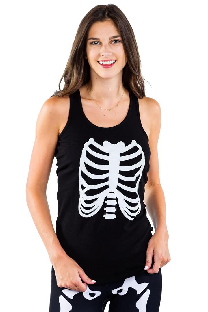Tipsy Elves Halloween Women's Skeleton Costume Shirt - Cute and Spooky Adult Womens Skeleton Tops - Front Printed Ribcage, Size 1X