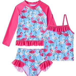 BFUSTYLE Girls Swimsuit 3 Pieces Rash Guard Kids Long Sleeves Bathing Suit 5-6 Years Sun Proction Swimwear Tankini