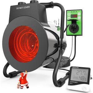 Buyplus Greenhouse Heater with Digital Thermostat, 1500W Outdoor Heaters for Patio, Overheat Protection & 3S Fast Heating, Electric Space Heater for Patio, Garage, Greenhouse, Flower House, Silver